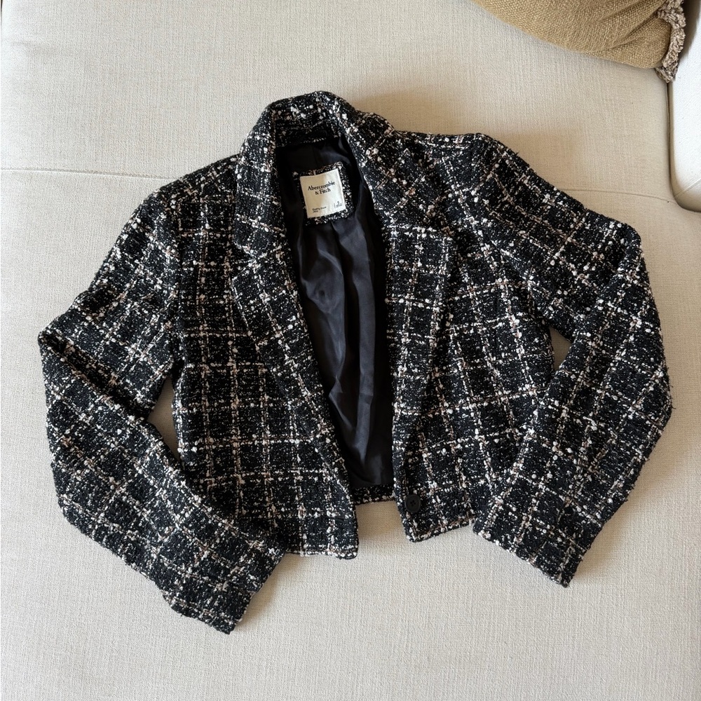 Abercrombie Black Tweed Cropped Blazer Jacket